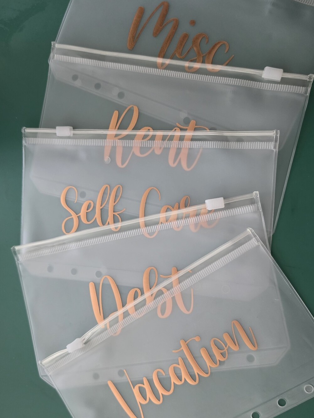 Set Of 10 Clear PVC Zipper Pouch w/Rose Gold Script-Budget Binder Organization!
